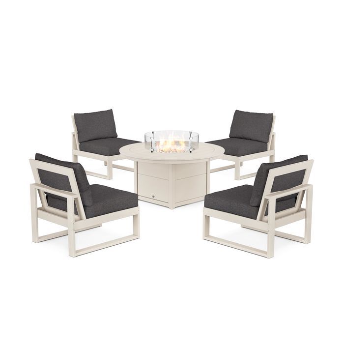 POLYWOOD Eastport Modular 5-Piece Deep Seating Set with Round Fire Pit Table