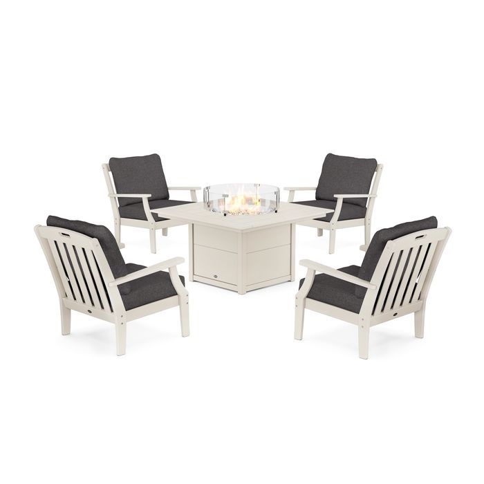 POLYWOOD Yacht Club 5-Piece Deep Seating Set with Square Fire Pit Table
