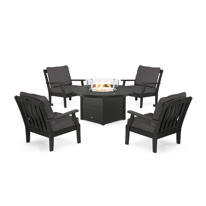 POLYWOOD Yacht Club 5-Piece Deep Seating Set with Round Fire Pit Table