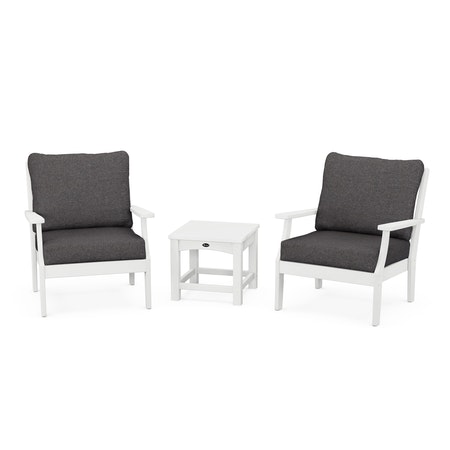 POLYWOOD Yacht Club 3-Piece Deep Seating Set in Classic White / Ash Charcoal