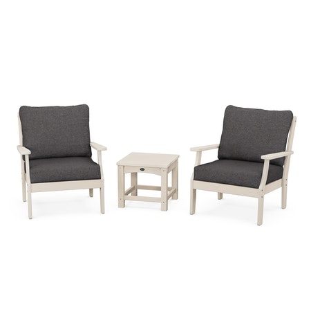 POLYWOOD Yacht Club 3-Piece Deep Seating Set in Sand Castle / Ash Charcoal