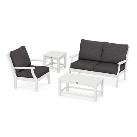 POLYWOOD Yacht Club 4-Piece Deep Seating Set in Classic White / Ash Charcoal