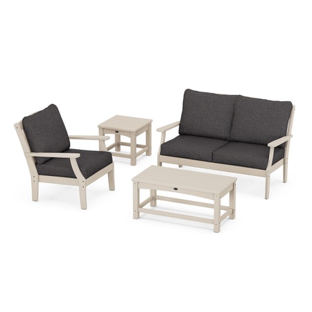 POLYWOOD Yacht Club 4-Piece Deep Seating Set in Sand Castle / Ash Charcoal