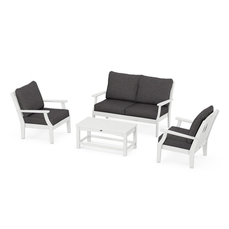 POLYWOOD Yacht Club 4-Piece Deep Seating Chair Set in Classic White / Ash Charcoal