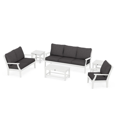 POLYWOOD Yacht Club 6-Piece Deep Seating Set in Classic White / Ash Charcoal