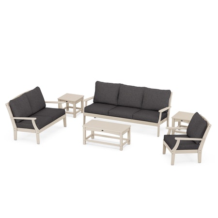 POLYWOOD Yacht Club 6-Piece Deep Seating Set in Sand Castle / Ash Charcoal