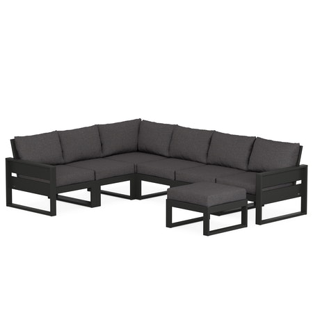 POLYWOOD Eastport 6-Piece Sectional with Ottoman in Charcoal Black / Ash Charcoal