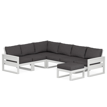 POLYWOOD Eastport 6-Piece Sectional with Ottoman in Classic White / Ash Charcoal