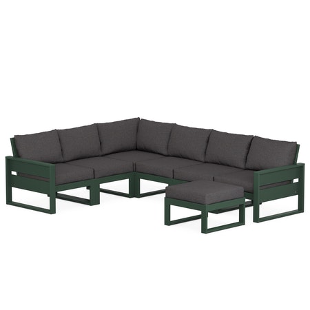 POLYWOOD Eastport 6-Piece Sectional with Ottoman in Rainforest Canopy / Ash Charcoal