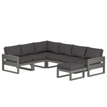 POLYWOOD Eastport 6-Piece Sectional with Ottoman in Stepping Stone / Ash Charcoal