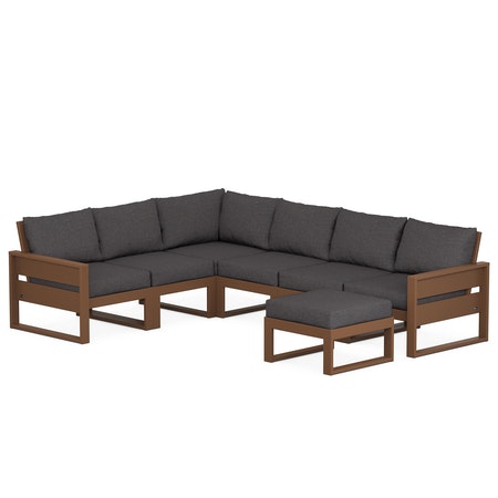 POLYWOOD Eastport 6-Piece Sectional with Ottoman in Tree House / Ash Charcoal