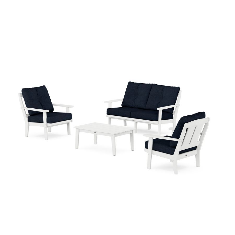 POLYWOOD Mission 4-Piece Deep Seating Set with Loveseat in White / Marine Indigo