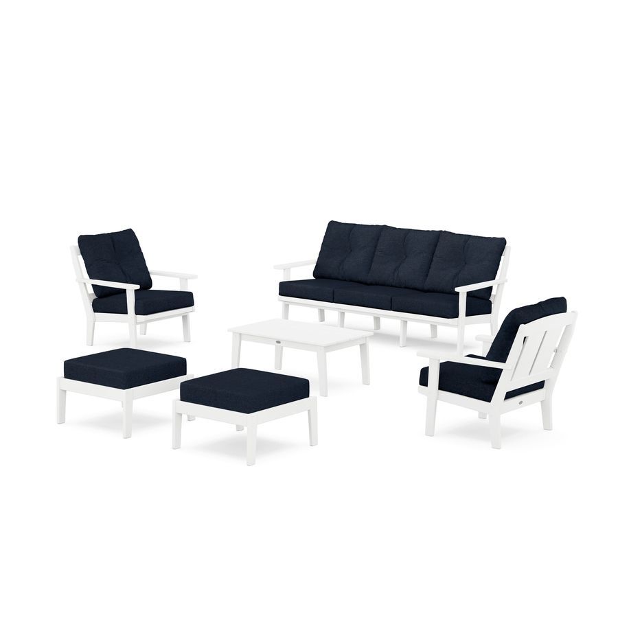 POLYWOOD Mission 6-Piece Lounge Sofa Set in White / Marine Indigo