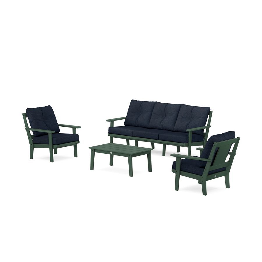 POLYWOOD Prairie 4-Piece Deep Seating Set with Sofa in Green / Marine Indigo