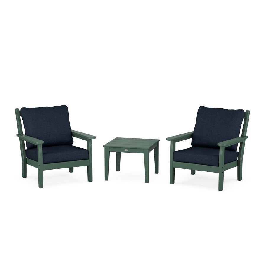 POLYWOOD Chippendale 3-Piece Deep Seating Set in Green / Marine Indigo
