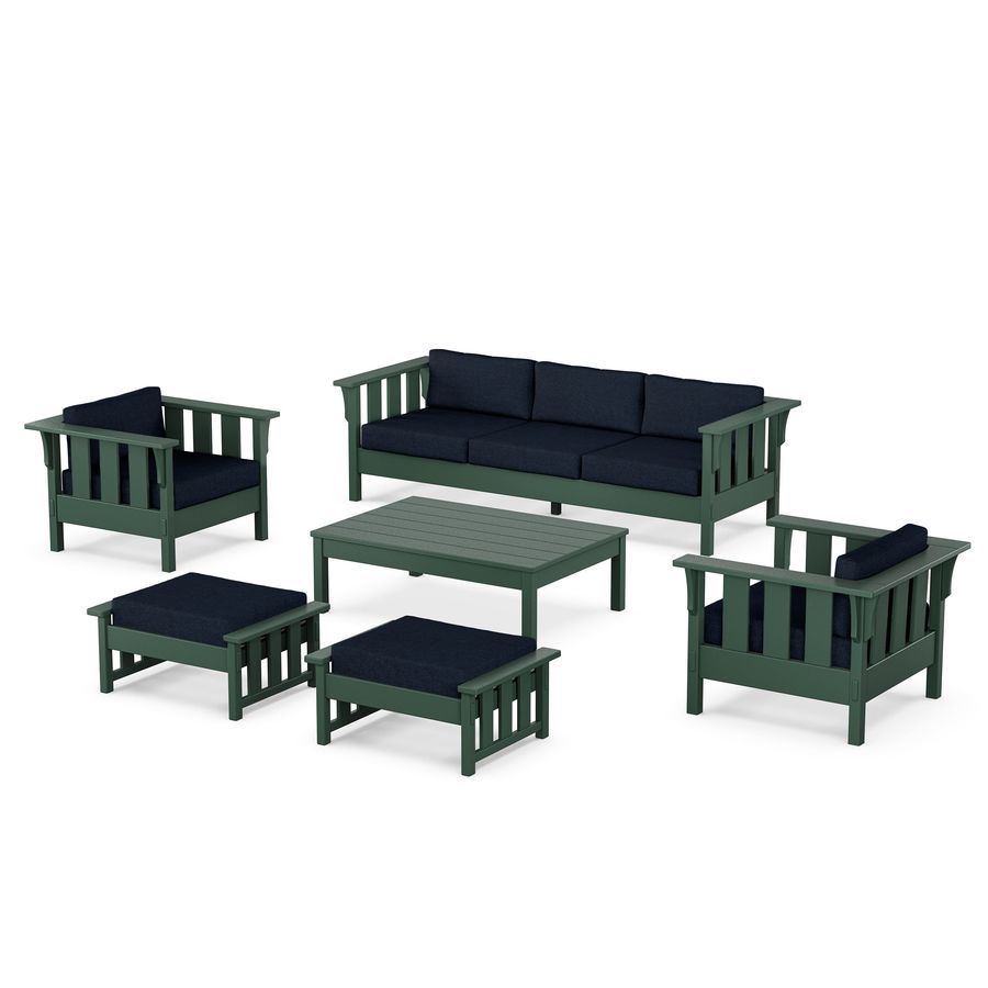 POLYWOOD Acadia 6-Piece Lounge Sofa Set in Green / Marine Indigo