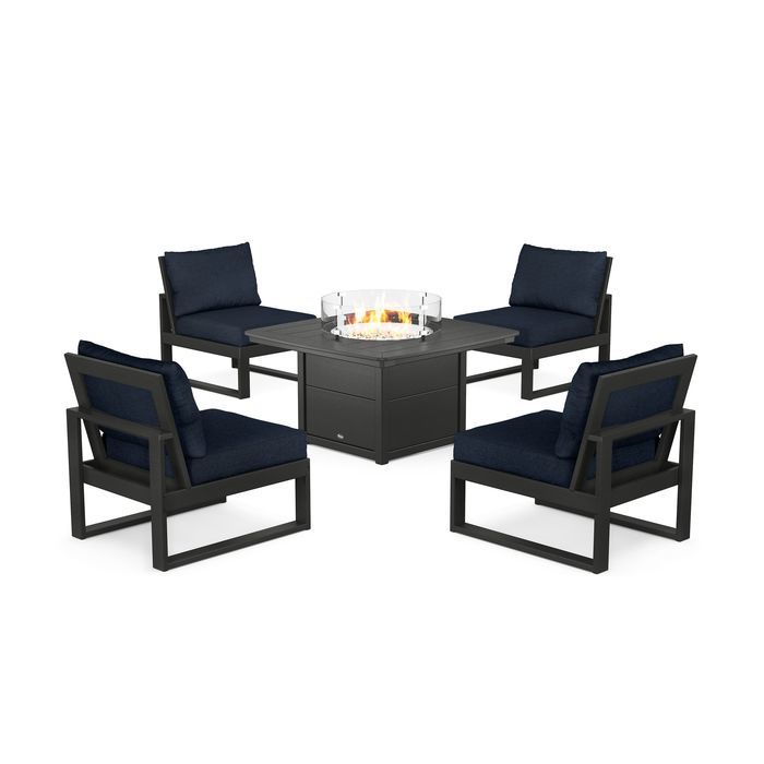 POLYWOOD Eastport Modular 5-Piece Deep Seating Set with Yacht Club Fire Pit Table