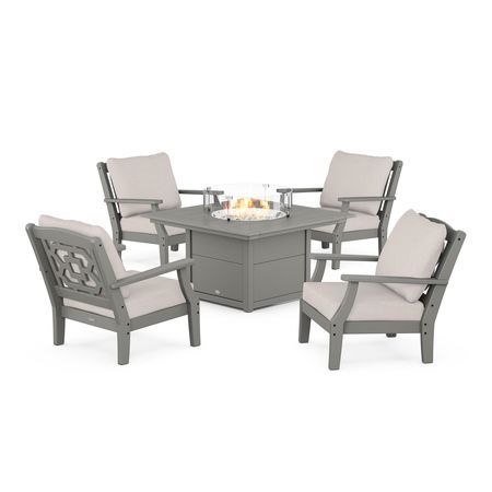 Chinoiserie 5-Piece Deep Seating Set with Fire Pit Table