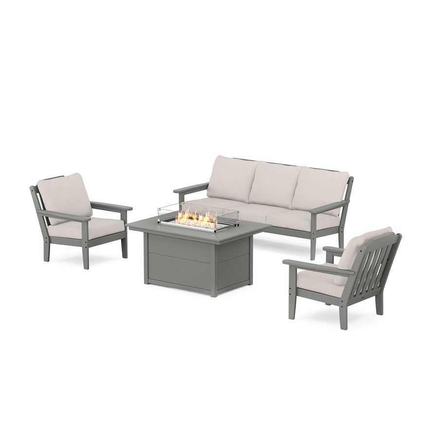 POLYWOOD Country Living Deep Seating Fire Pit Table Set