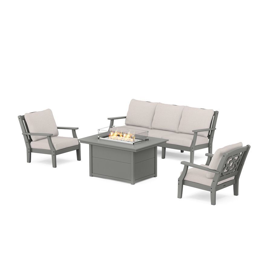 POLYWOOD Chinoiserie Deep Seating Fire Pit Table Set