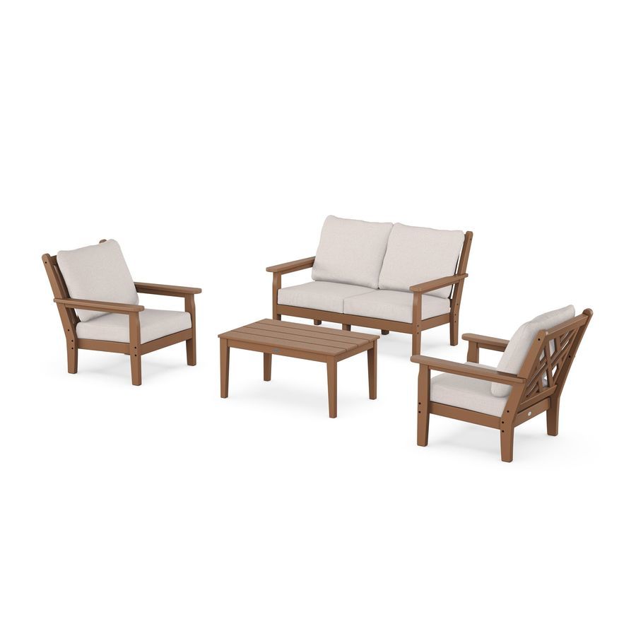 POLYWOOD Chippendale 4-Piece Deep Seating Set with Loveseat in Teak / Dune Burlap