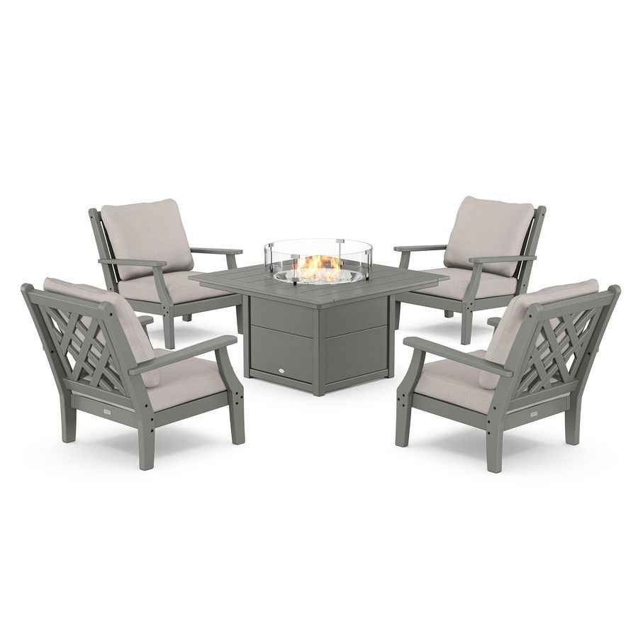 POLYWOOD Wovendale 5-Piece Deep Seating Set with Fire Pit Table