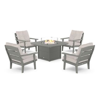 POLYWOOD Lakeside 5-Piece Deep Seating Set with Nautical Fire Pit Table