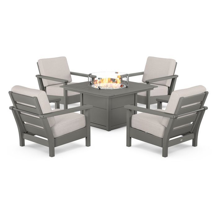 POLYWOOD Harbour 5-Piece Conversation Set with Fire Pit Table