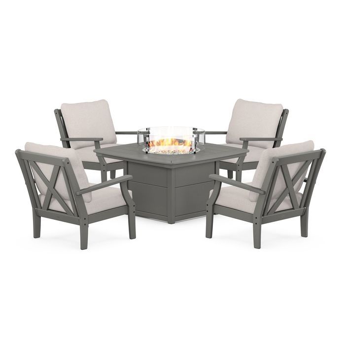 POLYWOOD Braxton 5-Piece Deep Seating Conversation Set with Fire Pit Table
