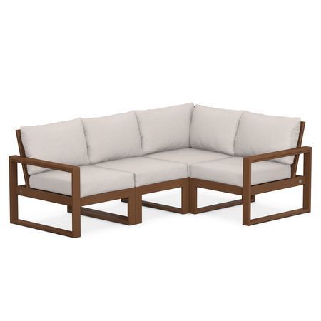 POLYWOOD EDGE 4-Piece Modular Deep Seating Set in Teak / Dune Burlap