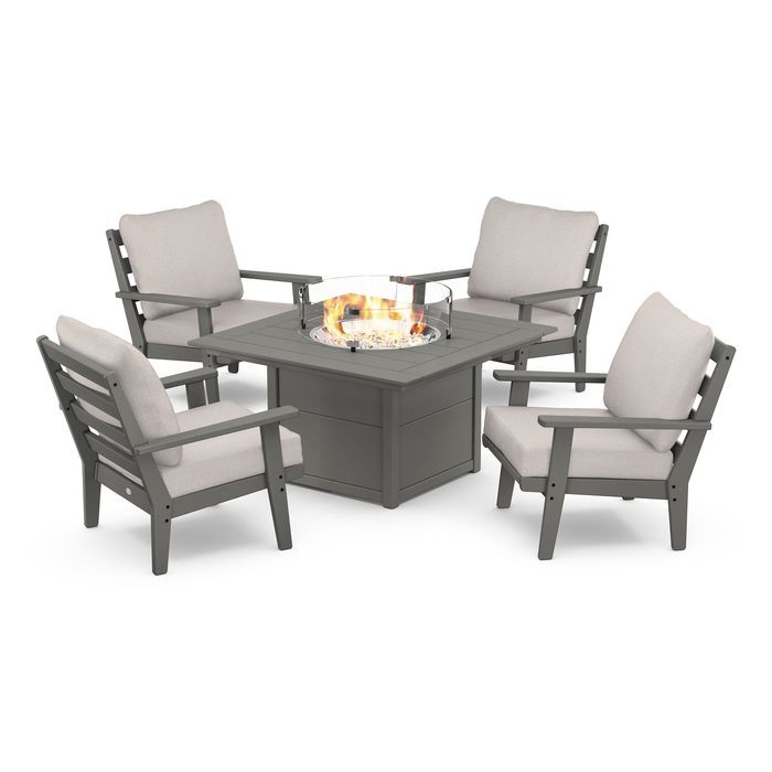 POLYWOOD Grant Park 5-Piece Deep Seating Conversation Set with Fire Pit Table
