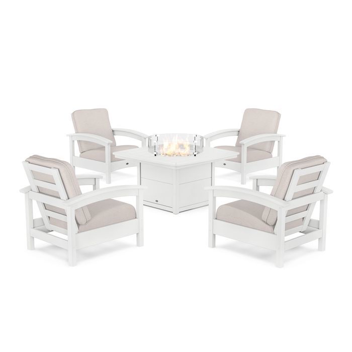 POLYWOOD Rockport 5-Piece Deep Seating Set with Yacht Club Fire Pit Table