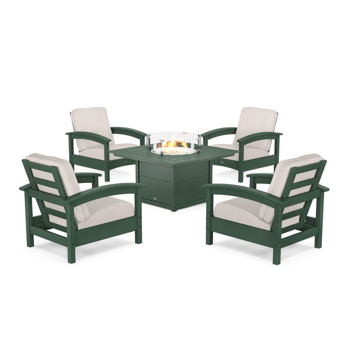 POLYWOOD Rockport 5-Piece Deep Seating Set with Square Fire Pit Table