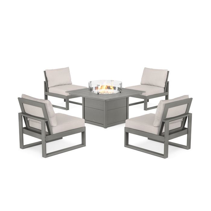 POLYWOOD Eastport Modular 5-Piece Deep Seating Set with Square Fire Pit Table