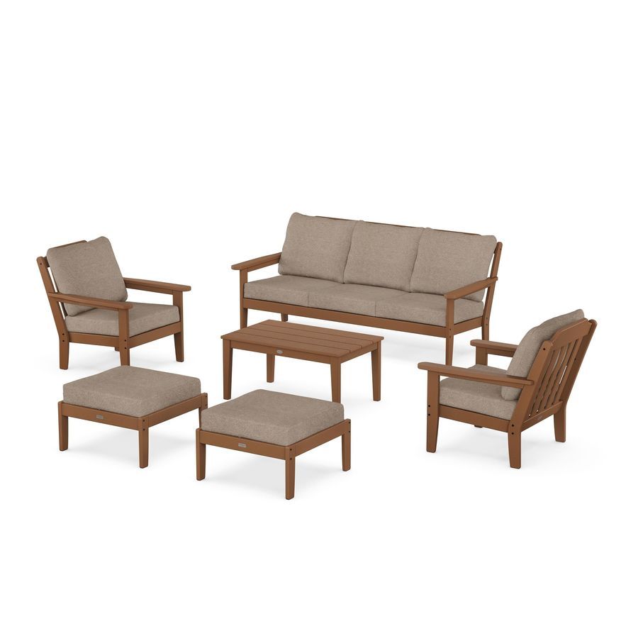POLYWOOD Country Living 6-Piece Lounge Sofa Set in Teak / Spiced Burlap