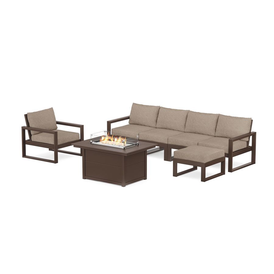 POLYWOOD EDGE Sectional Lounge and Fire Pit Set in Mahogany / Spiced Burlap