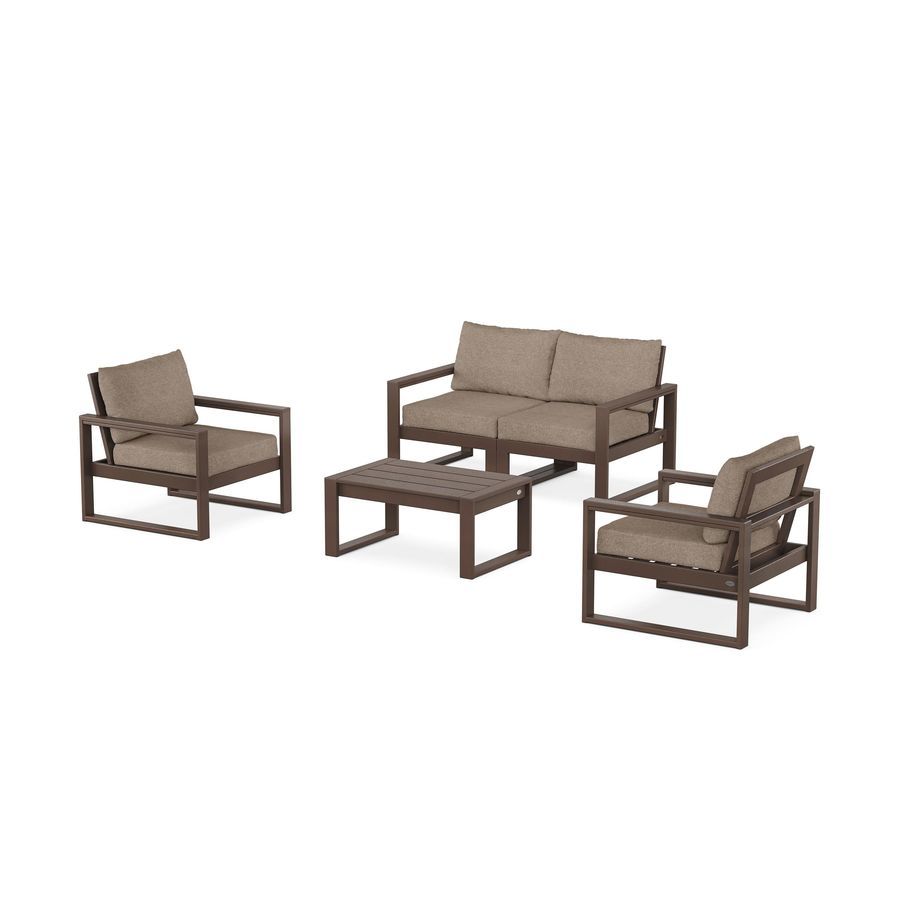 POLYWOOD EDGE Sectional 4-Piece Deep Seating Set with Loveseat in Mahogany / Spiced Burlap