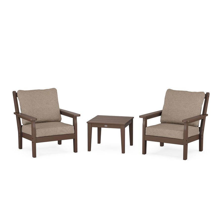 POLYWOOD Chippendale 3-Piece Deep Seating Set in Mahogany / Spiced Burlap