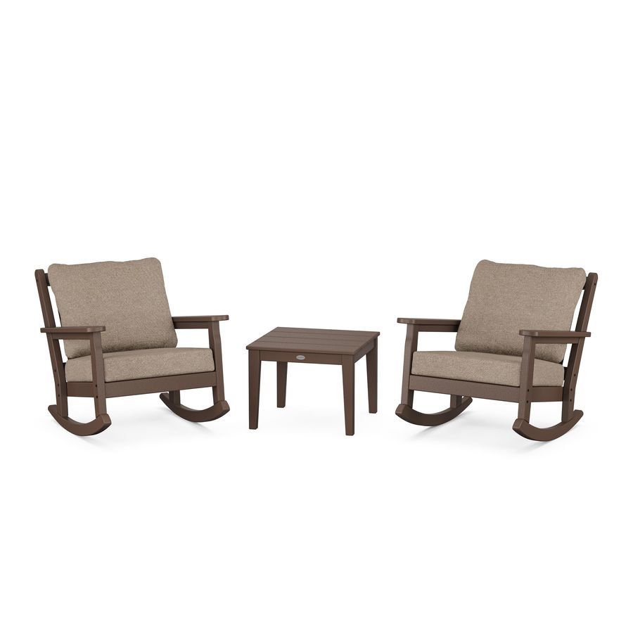 POLYWOOD Chippendale 3-Piece Deep Seating Rocker Set in Mahogany / Spiced Burlap