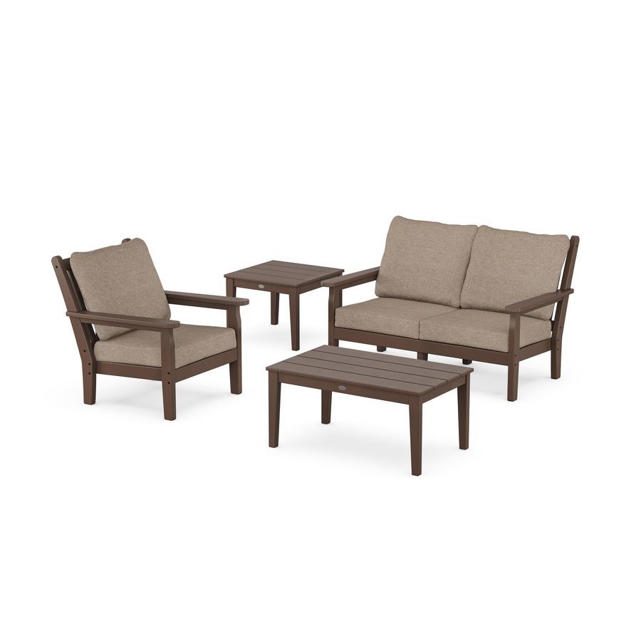POLYWOOD Chippendale 4-Piece Deep Seating Set in Mahogany / Spiced Burlap