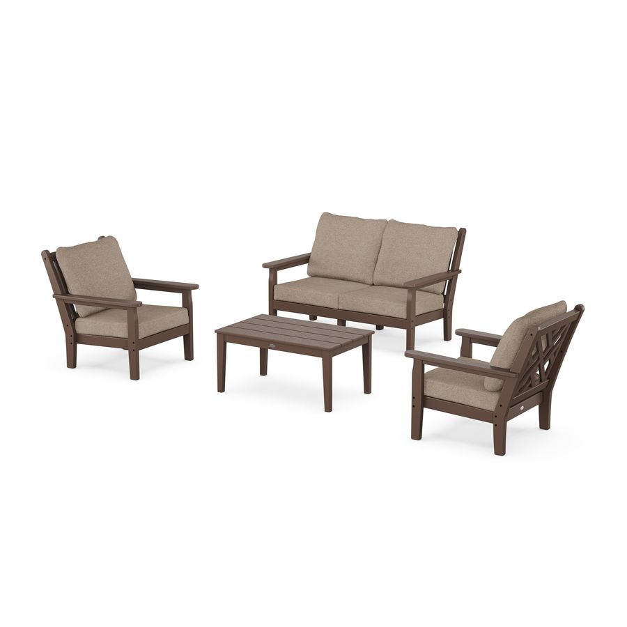 POLYWOOD Chippendale 4-Piece Deep Seating Set with Loveseat in Mahogany / Spiced Burlap