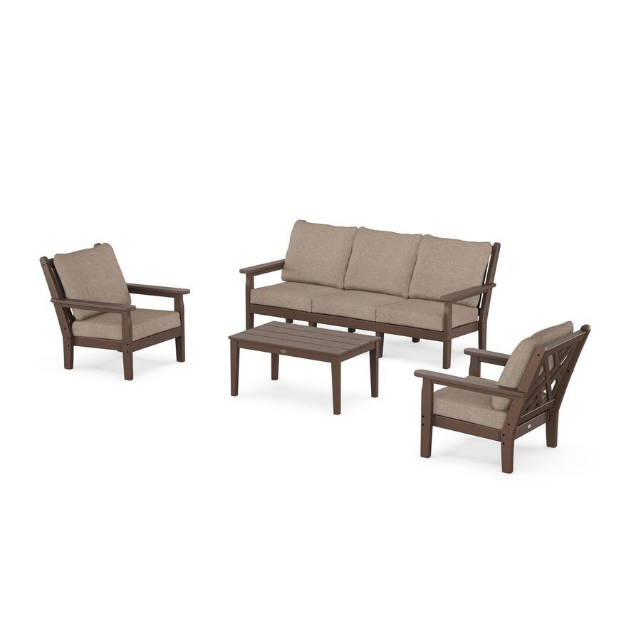POLYWOOD Chippendale 4-Piece Deep Seating Set with Sofa in Mahogany / Spiced Burlap
