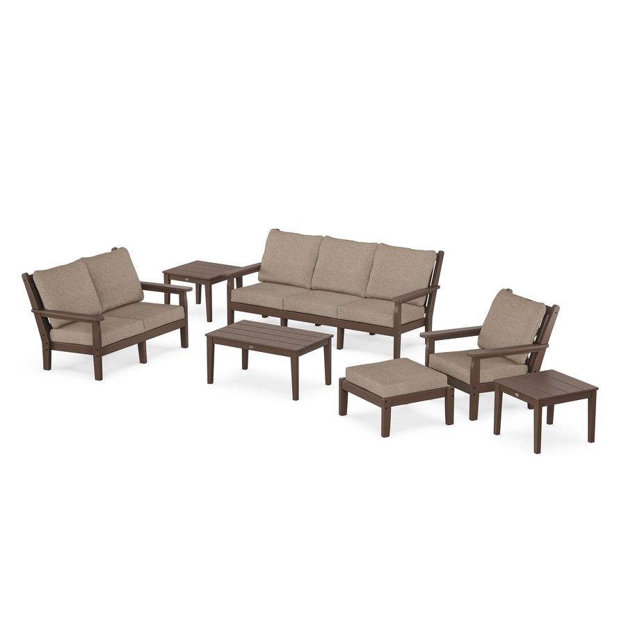 POLYWOOD Chippendale 7-Piece Deep Seating Set in Mahogany / Spiced Burlap
