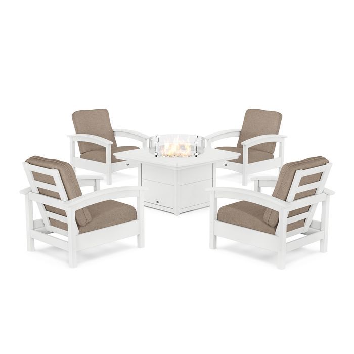 POLYWOOD Rockport 5-Piece Deep Seating Set with Yacht Club Fire Pit Table