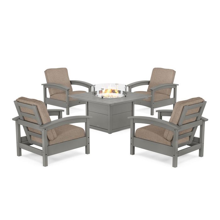 POLYWOOD Rockport 5-Piece Deep Seating Set with Square Fire Pit Table