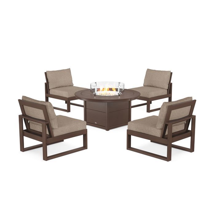POLYWOOD Eastport Modular 5-Piece Deep Seating Set with Round Fire Pit Table