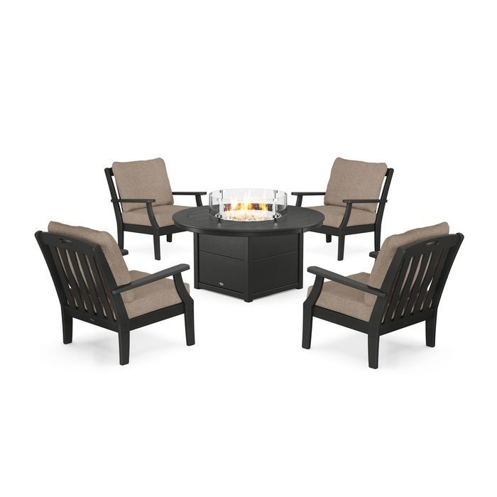 POLYWOOD Yacht Club 5-Piece Deep Seating Set with Round Fire Pit Table