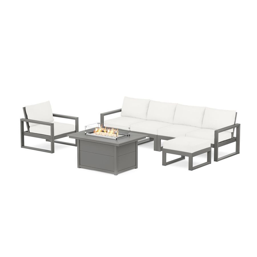 POLYWOOD EDGE Sectional Lounge and Fire Pit Set in Slate Grey / Natural Linen