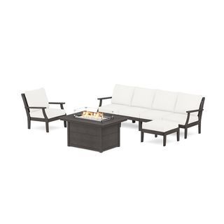 POLYWOOD Braxton Sectional Lounge and Fire Pit Set in Vintage Finish