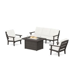 POLYWOOD Lakeside Deep Seating Fire Pit Table Set in Vintage Finish